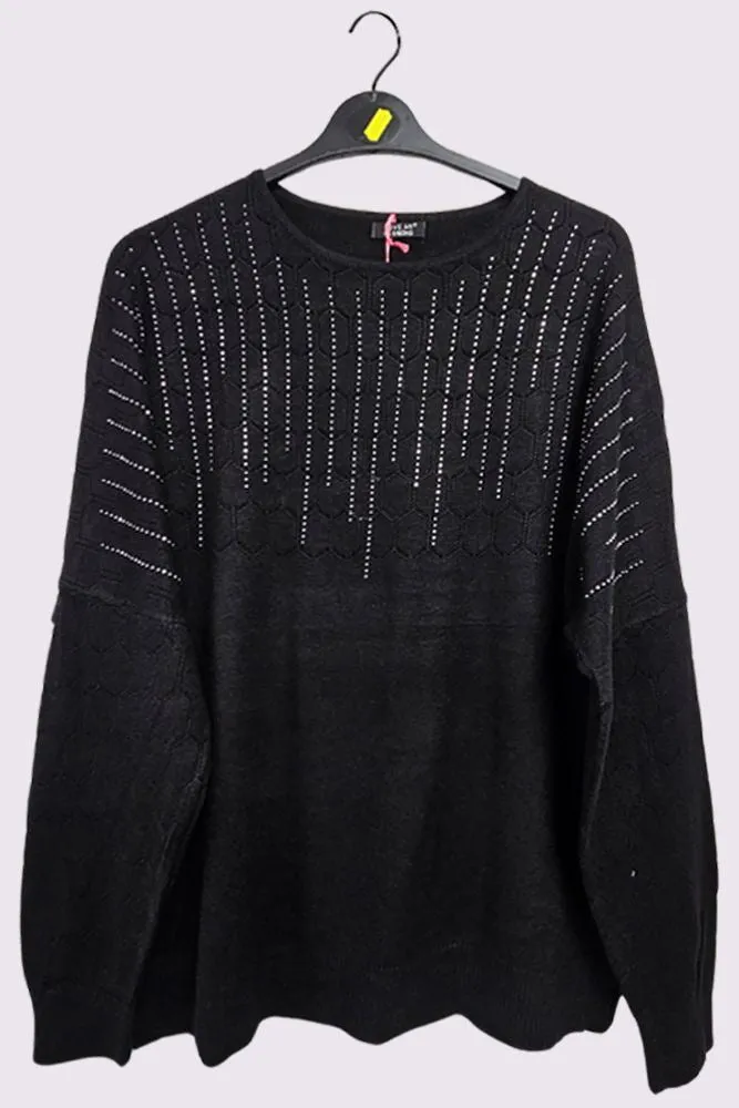 Diamante Cutwork Pattern Knit Tunic Viscose Top