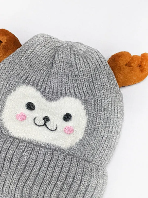 Grey Beanie Winter Caps For Kids/Unisex Winter Hat/Warm Knitted Beanie for Kids KWC10