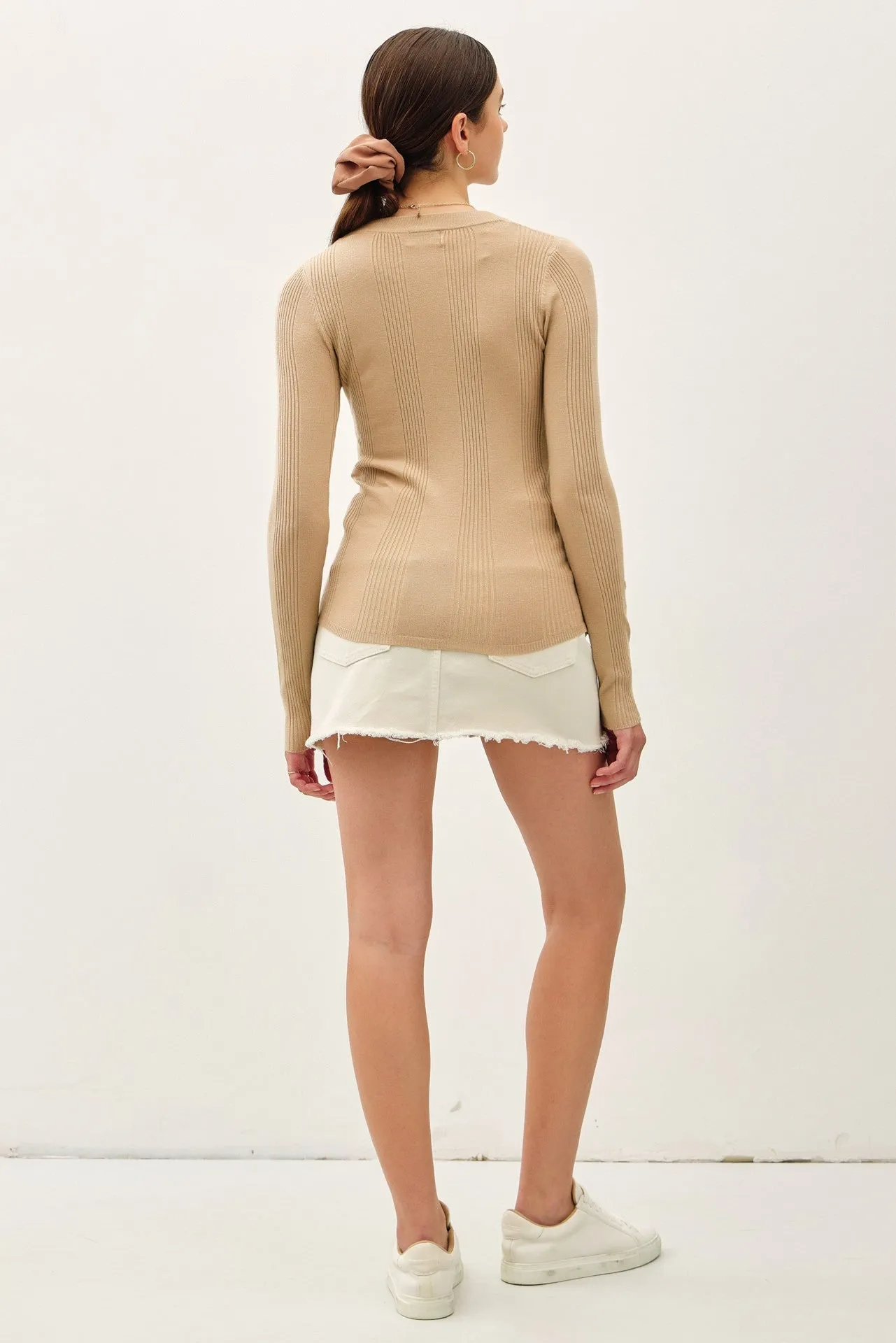 Ribbed Long Sleeve Top in Almond