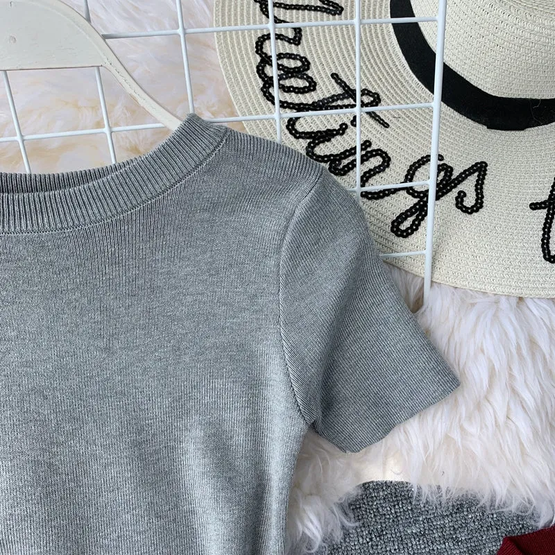 Round Neck Stretch Knitted Tight-fitting Hip Dress